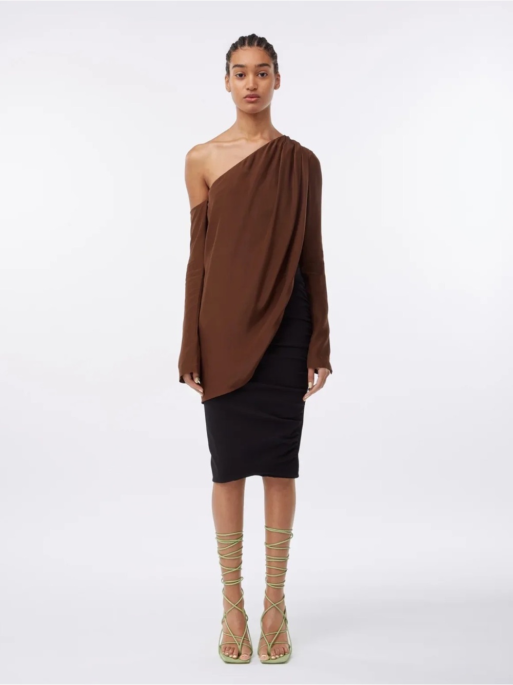 GAUGE81 Brown Toho Silk Long Sleeve Asymmetric One-Shoulder Top - US 8 (40) NWT